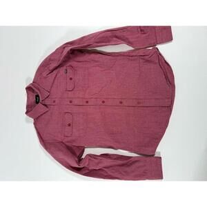 HUF Men's Long Sleeve Button-Up Shirt Burgundy Herringbone M